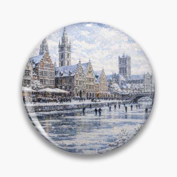 Item preview, Ghent in Belgium painting – A Winter Scene in This Beautiful European City. designed and sold by GalleryKauffeld.