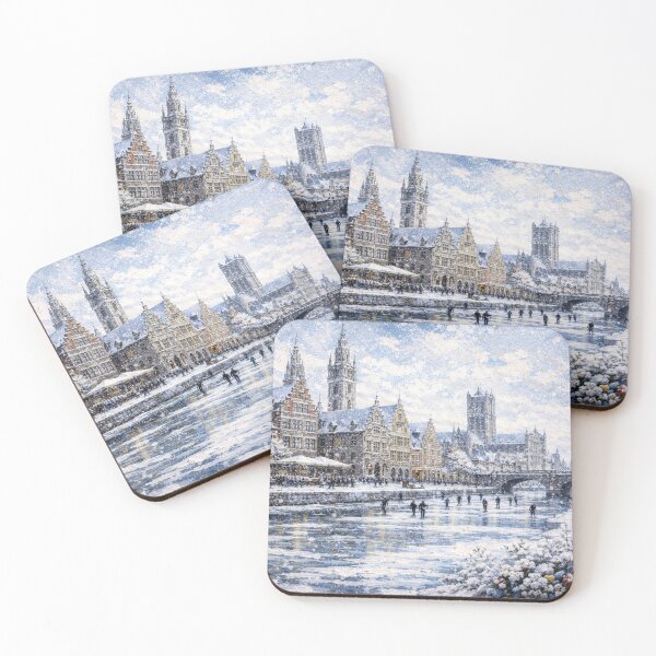 Item preview, Ghent in Belgium painting – A Winter Scene in This Beautiful European City. designed and sold by GalleryKauffeld.