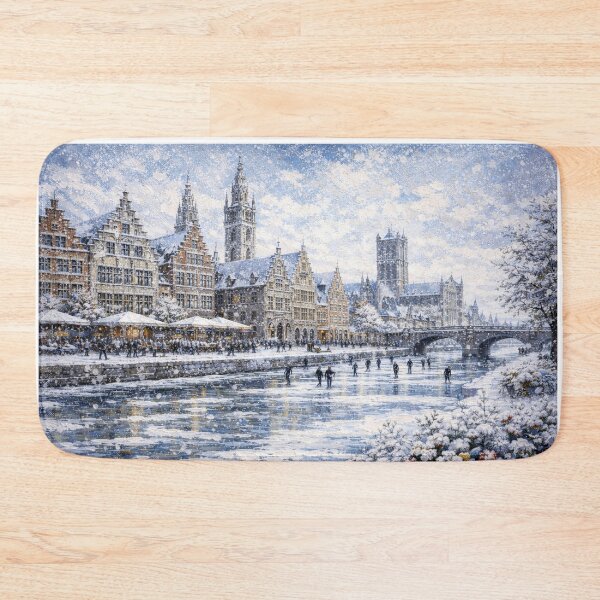 Item preview, Ghent in Belgium painting – A Winter Scene in This Beautiful European City. designed and sold by GalleryKauffeld.