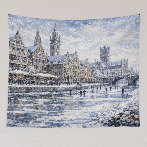 Item preview, Ghent in Belgium painting – A Winter Scene in This Beautiful European City. designed and sold by GalleryKauffeld.