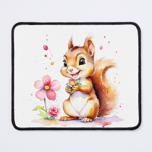 Item preview, Happy Little Squirrel Holding Tiny Flowers Watercolor designed and sold by J-CCreations.