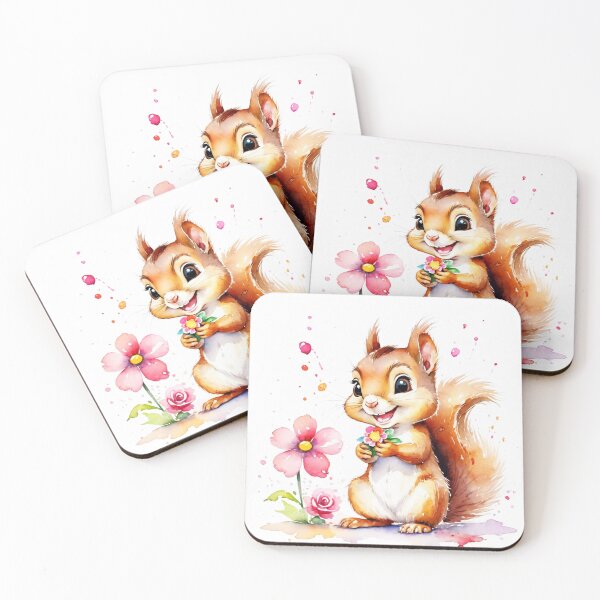 Item preview, Happy Little Squirrel Holding Tiny Flowers Watercolor designed and sold by J-CCreations.