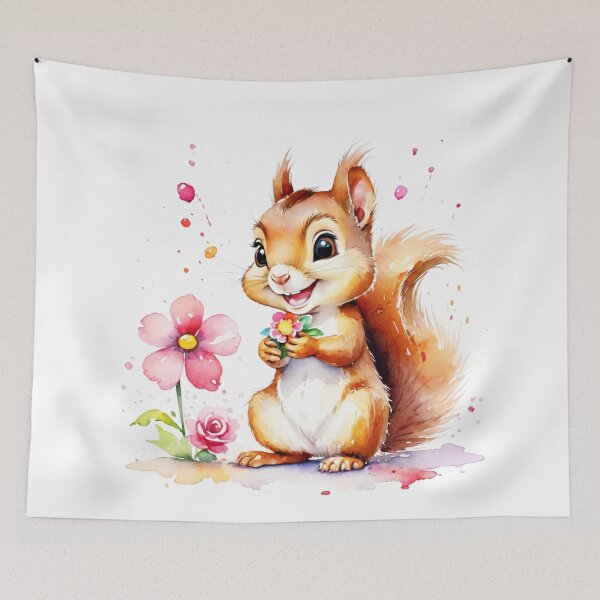 Item preview, Happy Little Squirrel Holding Tiny Flowers Watercolor designed and sold by J-CCreations.