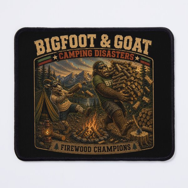 Item preview, Bigfoot And Goat Firewood Champions Funny Camping Disaster designed and sold by NicheBloom.