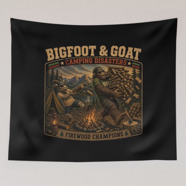 Item preview, Bigfoot And Goat Firewood Champions Funny Camping Disaster designed and sold by NicheBloom.
