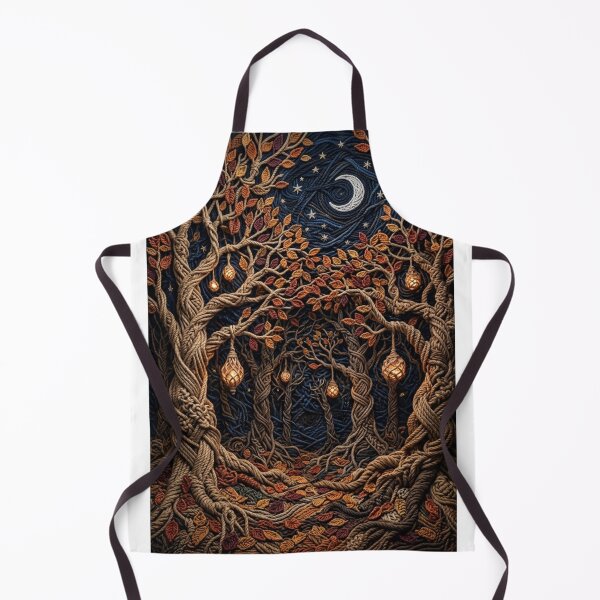 Item preview, ENCHANTED MACRAME FOREST AUTUMN NIGHT LANDSCAPE WITH MOON AND MAGICAL LANTERNS designed and sold by Curiosiart.