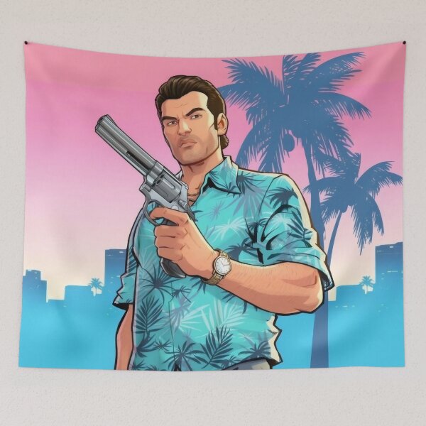 Item preview, Tropical Crime Boss - Retro Hawaiian Shirt & Revolver Illustration designed and sold by Billy Morfo™.