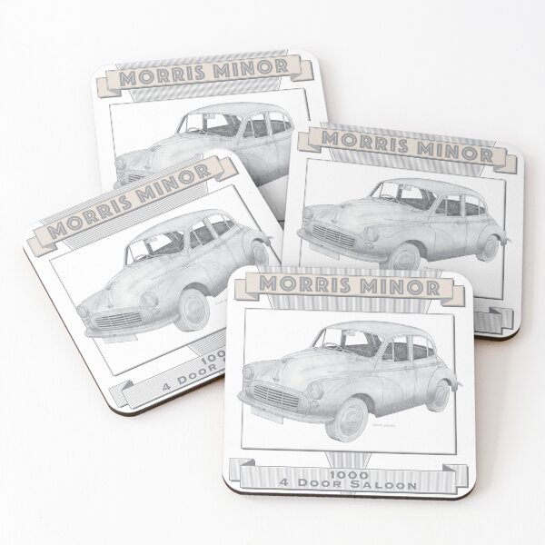 Artikelvorschau, Morris Minor 1000 4-türige Limousine, handgezeichnet entworfen und verkauft von Classic Car Art Drawings.