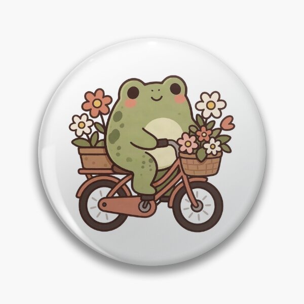 Item preview, Cute Frog on a Bicycle with Flowers — Cottagecore Frog designed and sold by digital.stickerperso.com.