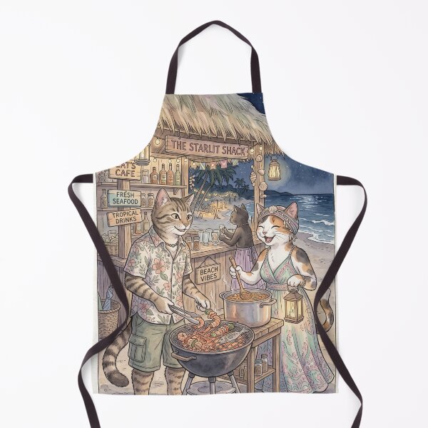 Item preview, Cats at a cozy watercolor tropical beach night barbecue designed and sold by TheCoolCatsMx.