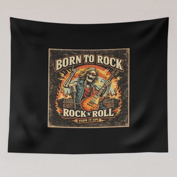 Item preview, Born to Rock Vintage Skeleton Guitarist T-Shirt designed and sold by RedaSouq.