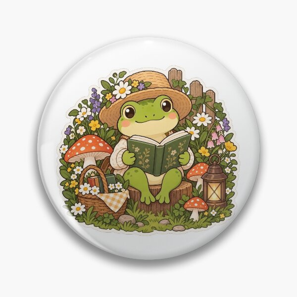 Item preview, Cute Frog Reading in a Garden — Bookish Cottagecore Frog designed and sold by digital.stickerperso.com.