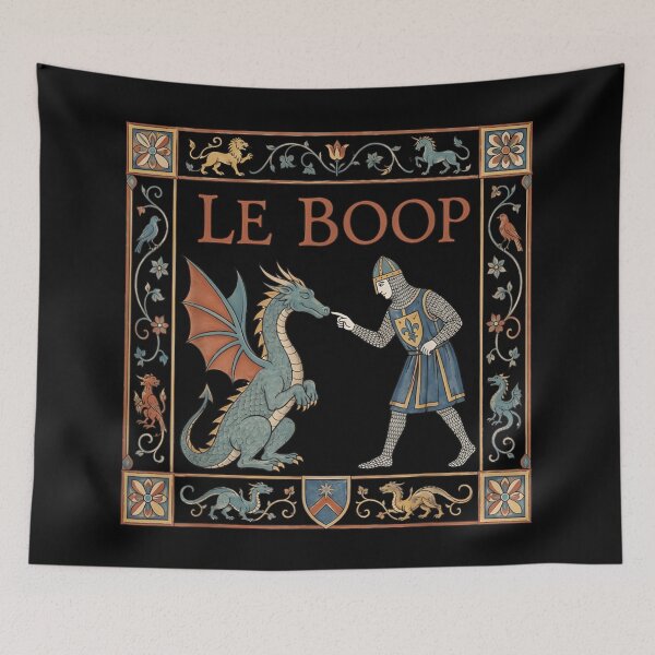 Item preview, Medieval Knight Booping Dragon Tapestry Art Funny Meme Le Boop designed and sold by DaphoLatara.