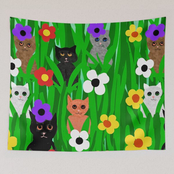 Item preview, Colorful Cats in Flower Garden designed and sold by Elaine M Hayward .