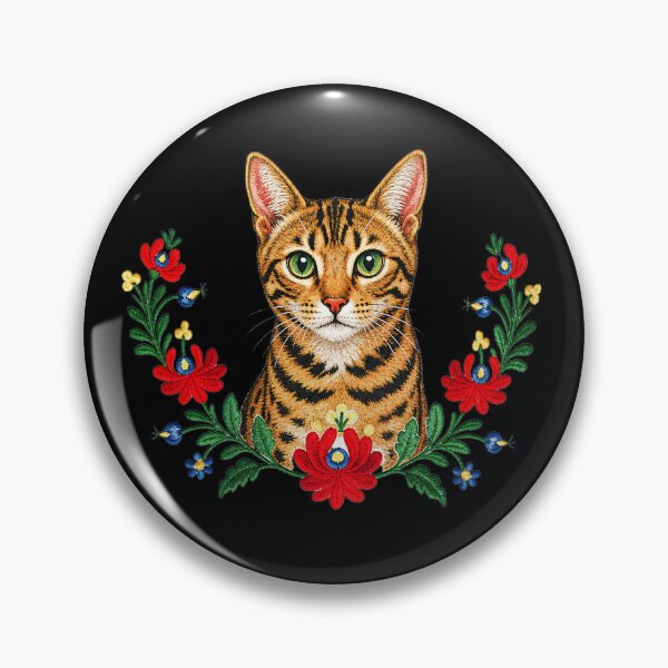 Item preview, Folk Art Portrait – Embroidered Bengal Cat with Flowers designed and sold by Bengoer18.
