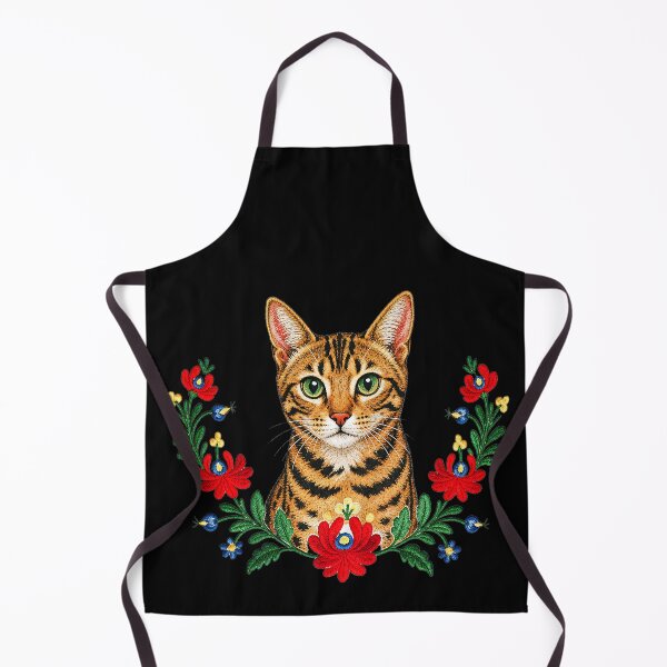 Item preview, Folk Art Portrait – Embroidered Bengal Cat with Flowers designed and sold by Bengoer18.