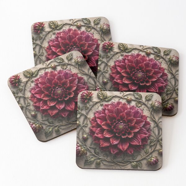 Item preview, Burgundy Dahlia Flower Botanical Floral Art designed and sold by ManJiangHong.