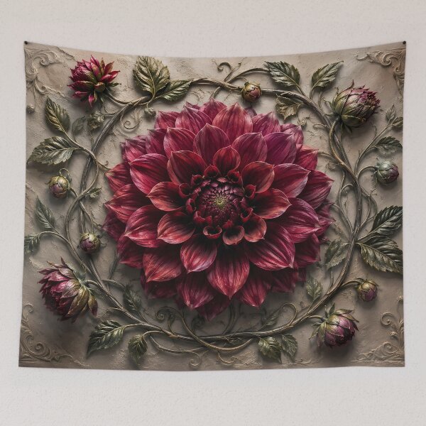 Item preview, Burgundy Dahlia Flower Botanical Floral Art designed and sold by ManJiangHong.