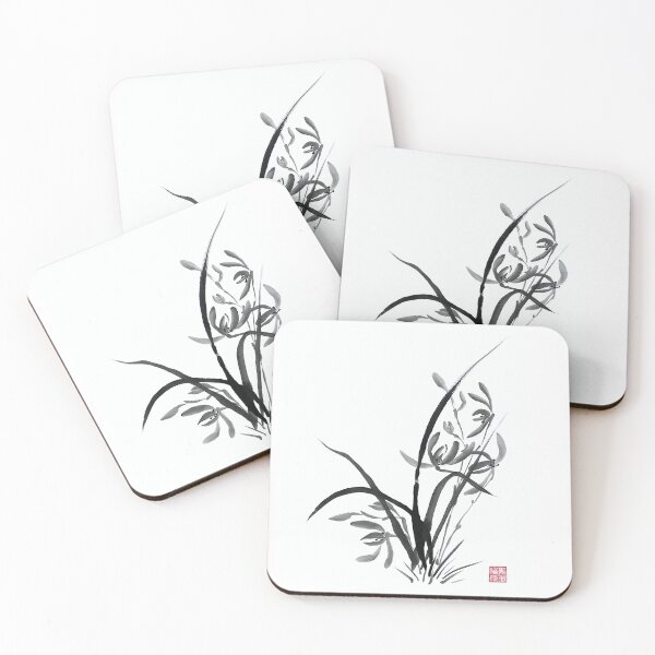 Item preview, Japanese Sumi-e Orchid Painting | Elegant Zen Ink Wash Floral Art designed and sold by Skayana.