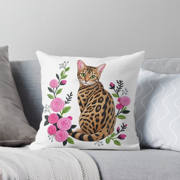 Item preview, Rose Elegance – Bengal cat with pink rose embroidery designed and sold by Bengoer18.