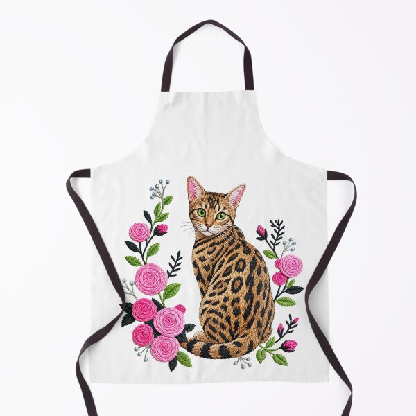Item preview, Rose Elegance – Bengal cat with pink rose embroidery designed and sold by Bengoer18.