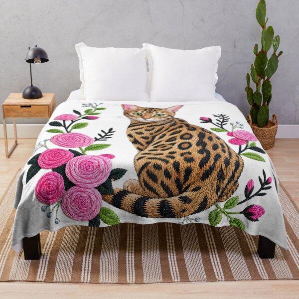 Item preview, Rose Elegance – Bengal cat with pink rose embroidery designed and sold by Bengoer18.