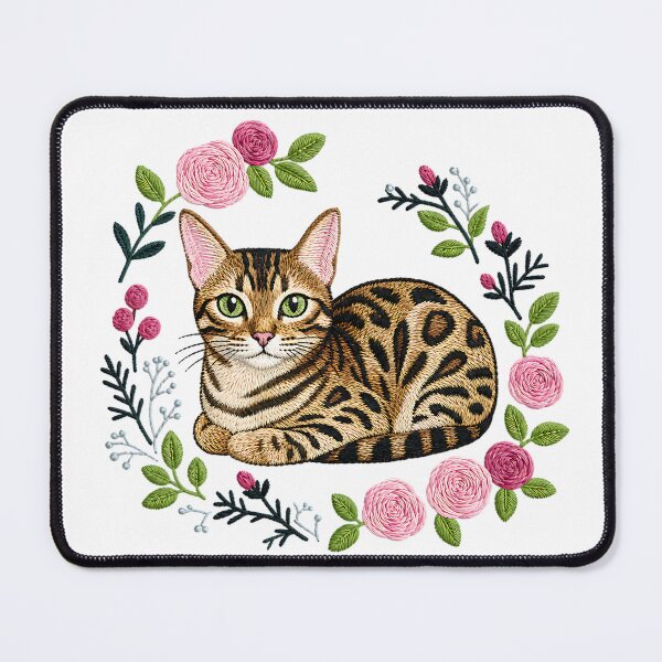 Item preview, Cozy Rose Garden – Resting Bengal Cat Embroidery designed and sold by Bengoer18.