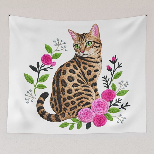 Item preview, Elegant Rose Queen – Graceful Bengal Cat Embroidery designed and sold by Bengoer18.