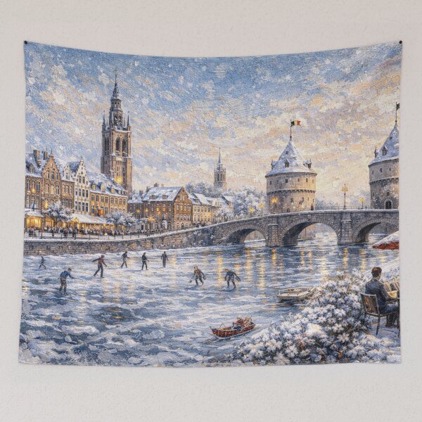 Item preview, Kortrijk in Belgium painting – A Winter Scene in This Beautiful European City. designed and sold by GalleryKauffeld.
