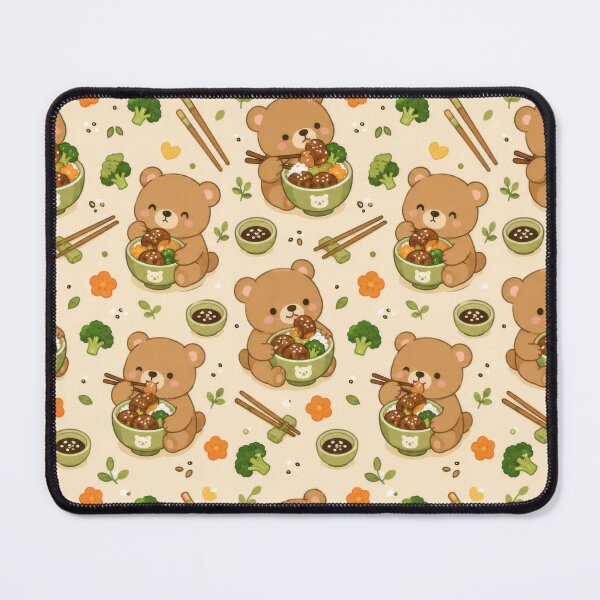 Item preview, Cute Bear Teriyaki Rice Bowl Pattern | Kawaii Foodie Animal Design designed and sold by Soft Berry Studio.