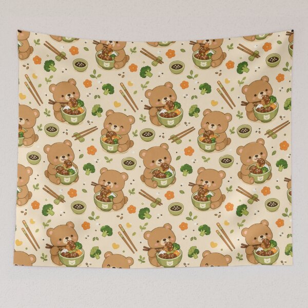 Item preview, Cute Bear Teriyaki Rice Bowl Pattern | Kawaii Foodie Animal Design designed and sold by Soft Berry Studio.