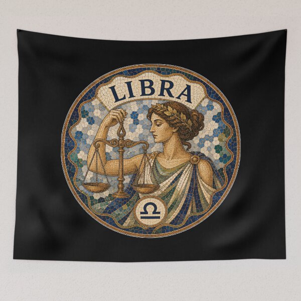 Item preview, Libra Zodiac Mosaic of a Woman Holding Scales — Classical Balance and Astrology Symbol Art designed and sold by portokalis.