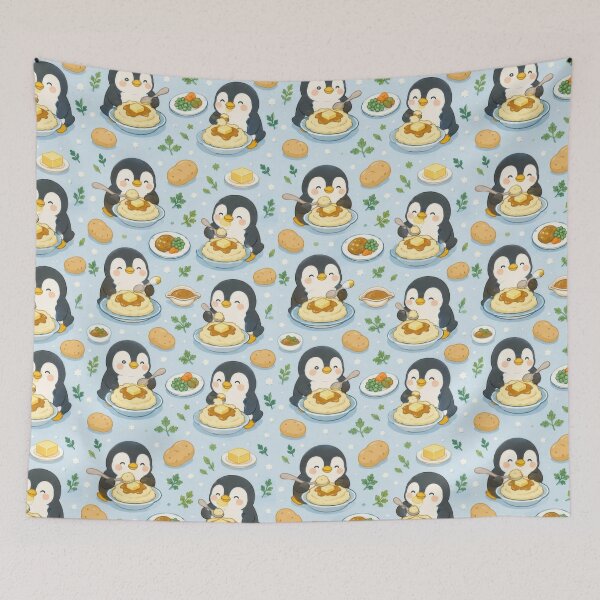 Item preview, Cute Penguin Mashed Potato Pattern | Kawaii Comfort Food Design designed and sold by Soft Berry Studio.