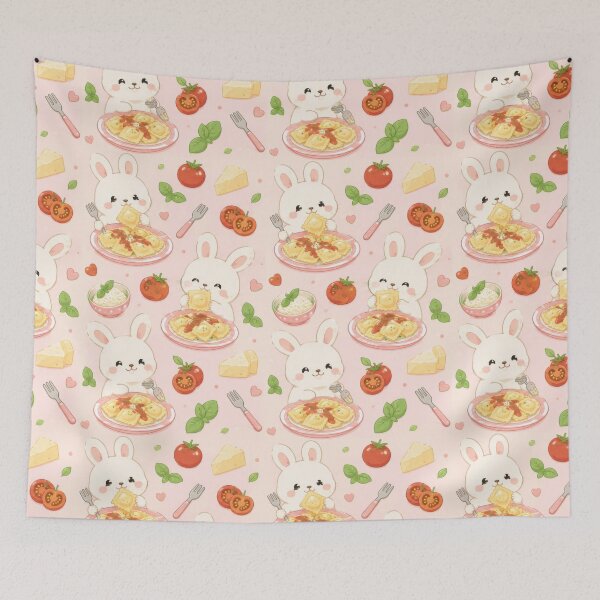 Item preview, Cute Bunny Ravioli Pattern | Kawaii Italian Food Design designed and sold by Soft Berry Studio.