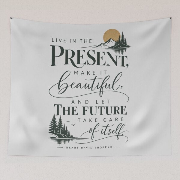 Item preview, Henry David Thoreau Quote Live In The Present Forest Typography Print designed and sold by QCena.