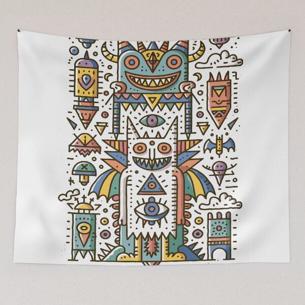 Item preview, Mystical Totem Monsters Folk Art Doodle designed and sold by Romgora.