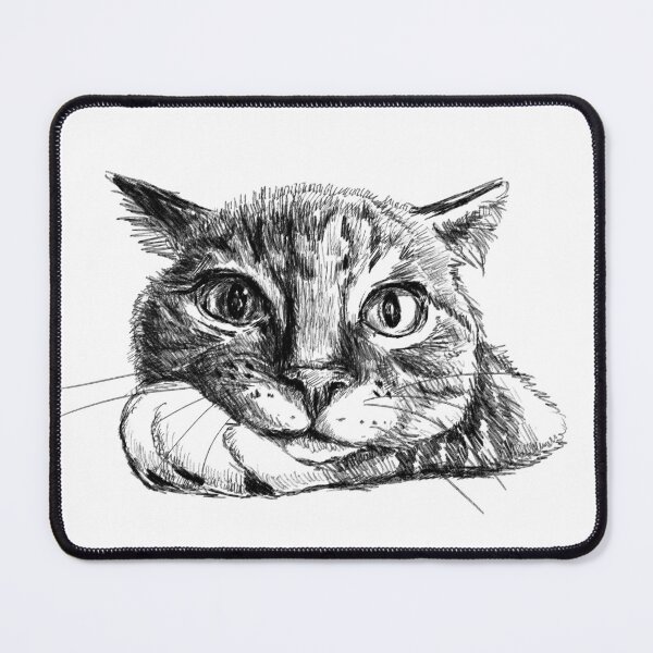 Item preview, Lonely grey cat ink drawing – missing my human monochrome cat art designed and sold by art-tee-ua.