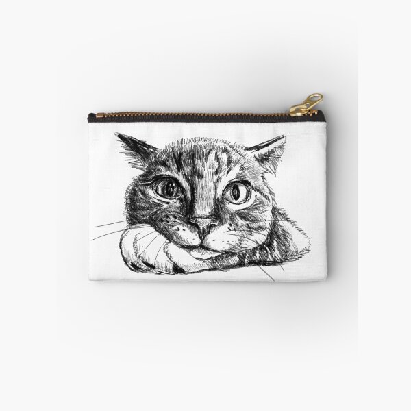 Item preview, Lonely grey cat ink drawing – missing my human monochrome cat art designed and sold by art-tee-ua.