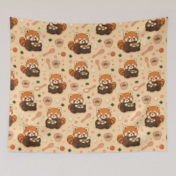 Item preview, Cute Red Panda Miso Soup Pattern | Kawaii Japanese Food Design designed and sold by Soft Berry Studio.