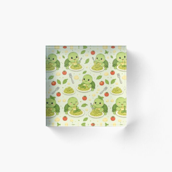 Artikelvorschau, Niedliches Schildkröten-Pesto-Pasta-Muster | Kawaii-Tierdesign für Feinschmecker entworfen und verkauft von Soft Berry Studio.