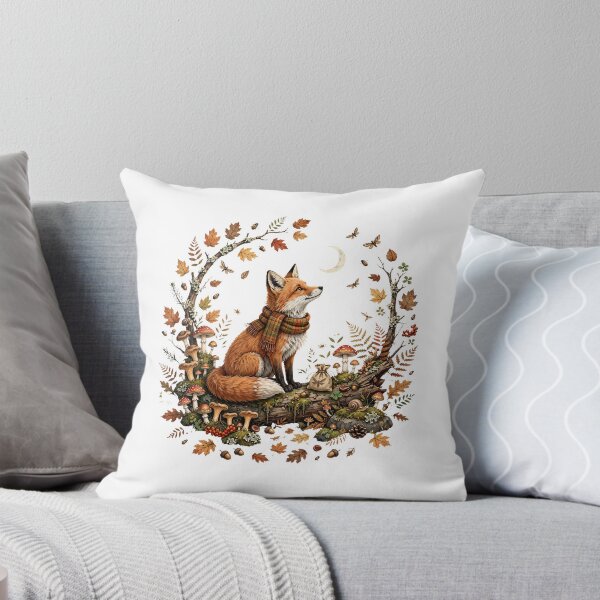Item preview, Goblincore Fox Gazing at Crescent Moon - Cozy Autumn Forest Cottagecore Illustration designed and sold by Neurospicy Trolls.
