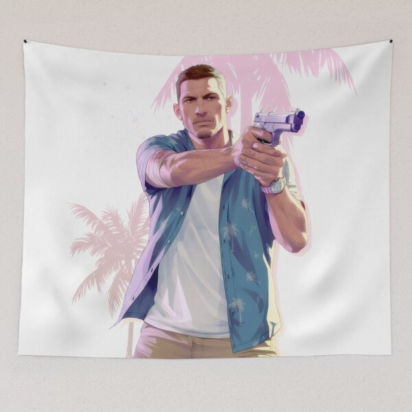 Item preview, Tropical Action Shooter - Palms & Pistol Art Illustration designed and sold by Billy Morfo™.