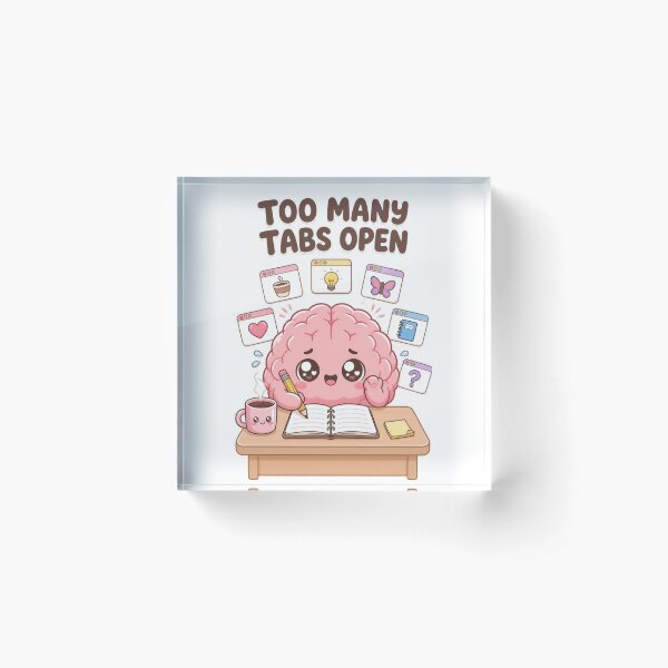 Item preview, Too Many Tabs Open – Cute Funny Brain Cartoon Sticker designed and sold by Kiinaaa.