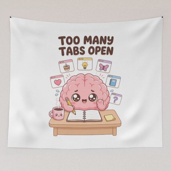 Item preview, Too Many Tabs Open – Cute Funny Brain Cartoon Sticker designed and sold by Kiinaaa.