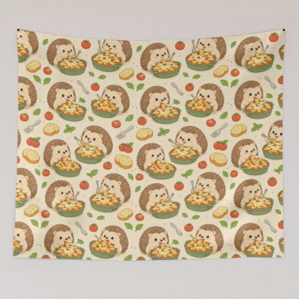 Item preview, Cute Hedgehog Baked Pasta Pattern | Kawaii Comfort Food Design designed and sold by Soft Berry Studio.