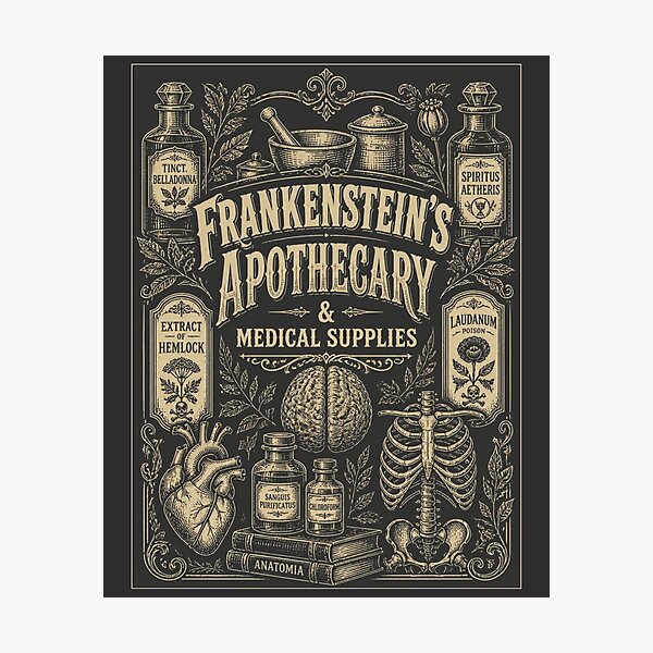 Item preview, Frankenstein’s Apothecary and Medical Supplies designed and sold by Reverie & Roses.
