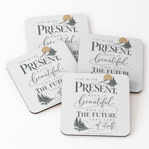 Item preview, Henry David Thoreau Quote Live In The Present Forest Typography Print designed and sold by QCena.