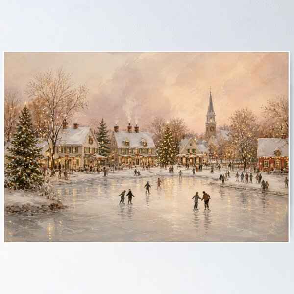 Item preview, Nostalgic Christmas Village Ice Skating Winter Art designed and sold by GSizzle1.