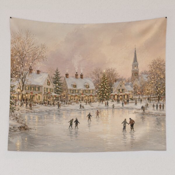 Item preview, Nostalgic Christmas Village Ice Skating Winter Art designed and sold by GSizzle1.