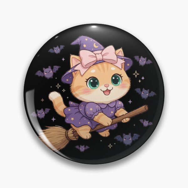 Item preview, Cute Halloween Witch Cat Flying Broom Bats designed and sold by Moody Vibes Studio.